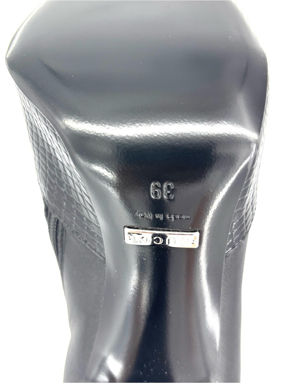 Gucci Harriet Thigh High Snake Emboss Pointed Toe Heeled Boots 39 - Picture 10 of 10